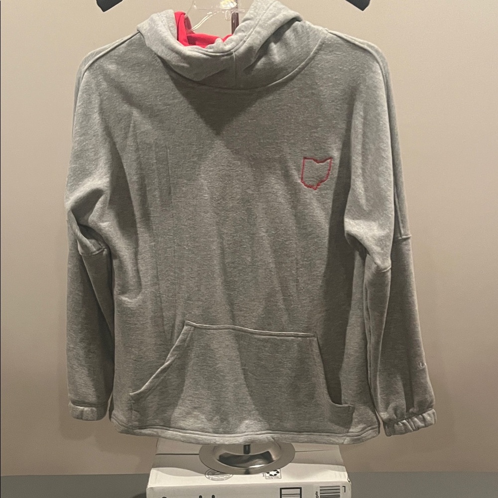 Gray Hoodie Sweater with Pink Accent